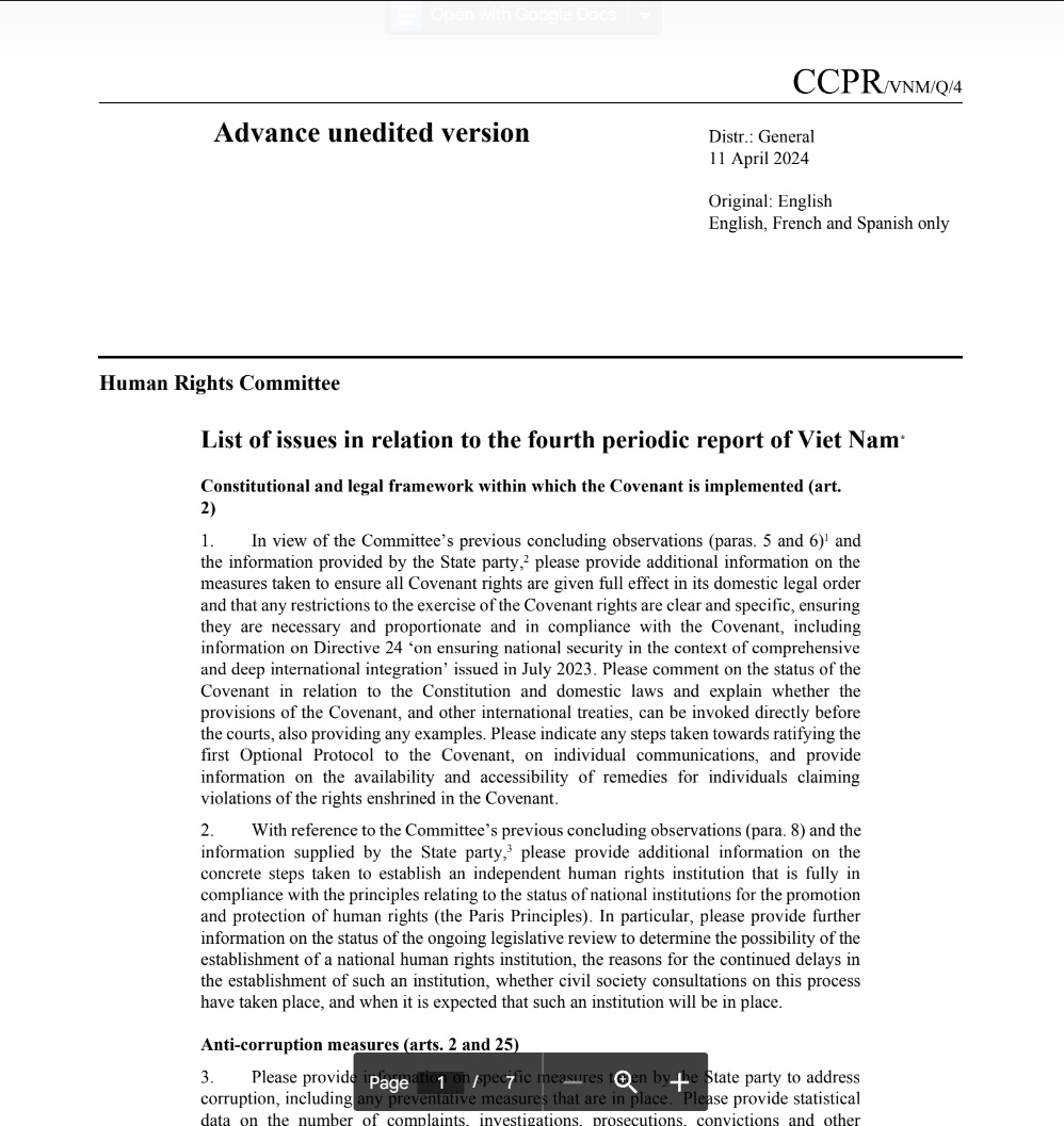 Kiểm điểm ICCPR: Các chủ đề chính về quyền dân sự và chính trị ở Việt Nam